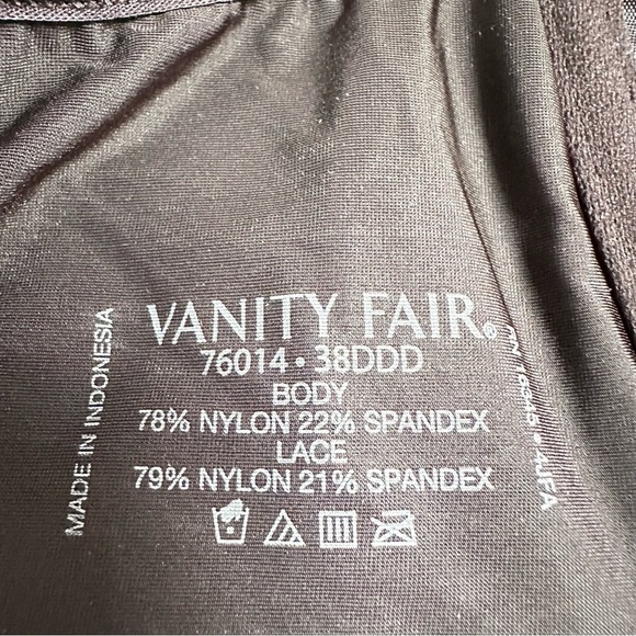 Vanity Fair Bra 38DDD Black, 76014 underwire no padding silky wide straps 3543 G - Picture 9 of 9